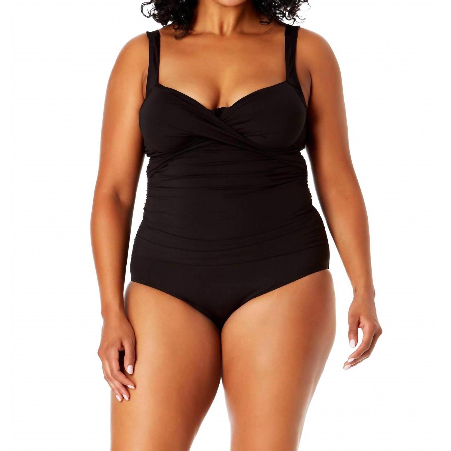 New Anne Cole Underwire Surplice One Piece Swimsuit In Black